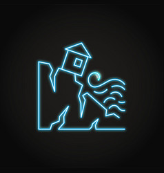 Neon Coastal Erosion Icon In Line Style