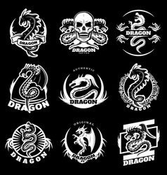 Vintage White Dragon Tattoo Labels Set