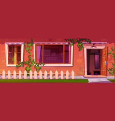 House Facade With Red Brick Wall Open Door