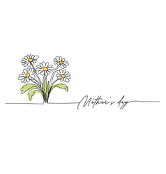 Mothers Day Daisies Line Art Drawing One