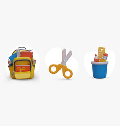 School Supplies 3d Icon Set Open Yellow Backpack