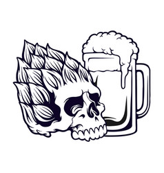 Skull Head Floral With Beer Glass Silhouette