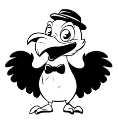 A Funny Cartoon Penguin In Hat And Bow Tie