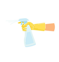 Hand In Yellow Glove Holding Detergent Spray