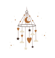 Boho Baby Mobile Hand Drawn Scandinavian Hanging