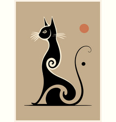 Retro Poster With Cute Black Cat Drawing