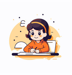 Cute Little Girl Sitting In Front Of Laptop