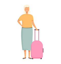 Senior Woman With Pink Travel Bag Icon Cartoon