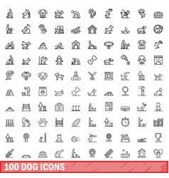 100 Dog Icons Set Outline Style