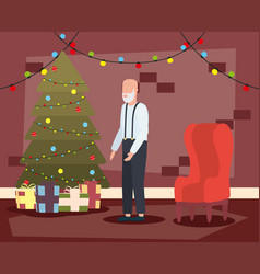 Grandfather In Livingroom With Christmas