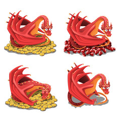 Set Of Red Dragon Guarding His Treasures