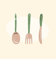 Set Of Kitchen Utensils Tools For Meal Handdrawn