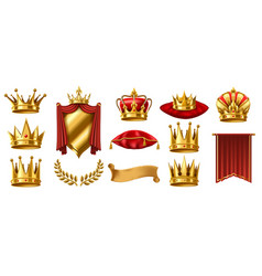 Realistic 3d Royal Elements Golden Crown On Red