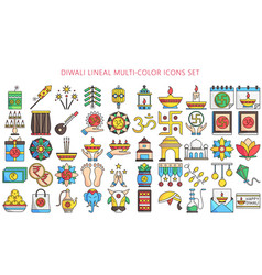 Diwali Lineal Multi Color Icons Set