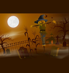 Realistic Halloween Background With Scarecrow