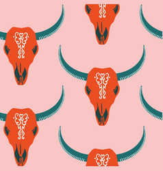 Skulls Cow Western Seamless Pattern