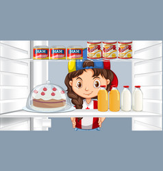 Girl Looking At Food In Fridge