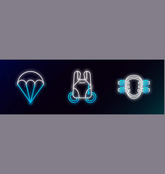 Set Line Knee Pads Parachute And Icon Glowing