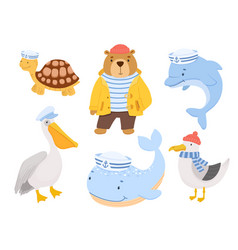 Cute Sailor Bear Seagull Turtle And Dolphin