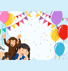 Girl And Monkey On Party Background