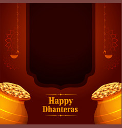 Happy Dhanteras Religious Design With Golden Coin