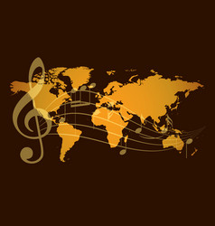 Orange World Map With Music Notes On Dark Brown