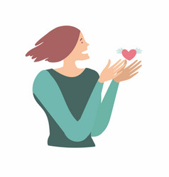 A Woman With Hands Releasing Small Heart