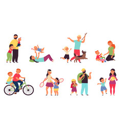 Cartoon Parents With Children Nurturing Family