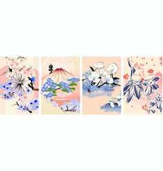 Set Of Japanese Background Ukiyoe Traditional Of L