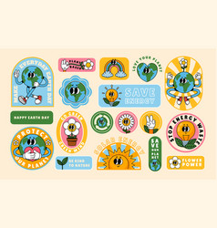 Cartoon Retro Earth Stickers Save Planet Old