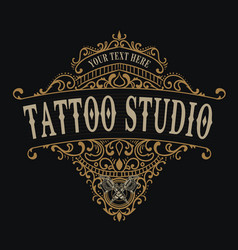 Vintage Tattoo Studio Logo With Floral Ornament