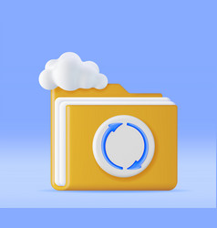 3d Folder In Clouds With File Sync Icon