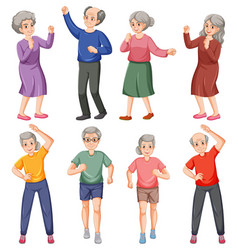 Set Of Elderly Person Cartoon Character