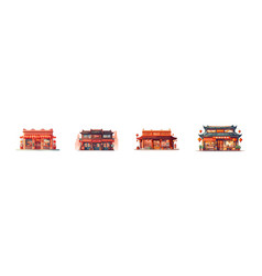 Chinese Shop Building Set Flat Cartoon Isolated