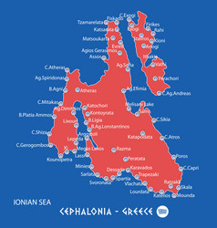 Island Of Cephalonia In Greece Red Map