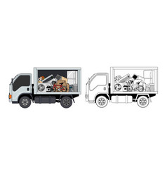 Pickup Truck Loaded Household Junk Cartoon