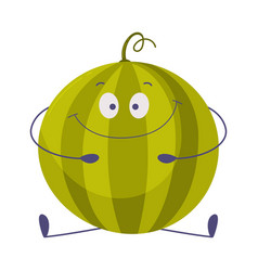 Funny Round Green Watermelon Character Sitting