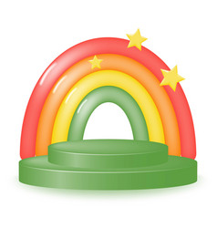 Green Round Podium With Cartoon Rainbow And Stars