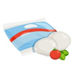 Mozzarella Icon Cartoon Soft Cheese In Plastic Bag