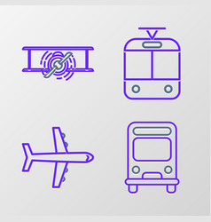 Set Line Bus Plane Tram And Railway And Old