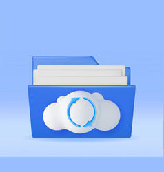 3d Blue Folder In Clouds With File Sync Icon