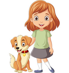 Cartoon Little Girl With Her Dog