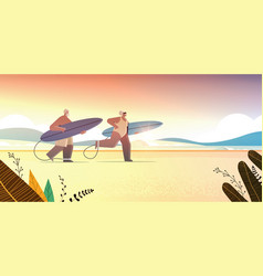 Senior Couple With Surf Boards Aged Man Woman