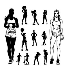 Series Of Silhouettes Women In Athletic Gear