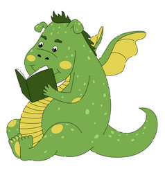 Cute Toddler Green Dragon Reading A Book