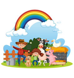 Isolated Farm Scene With Cartoon Character