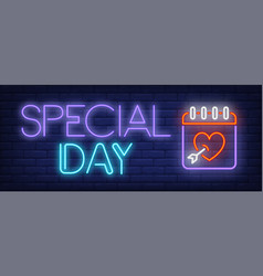 Special Day Neon Text And Calendar With Heart