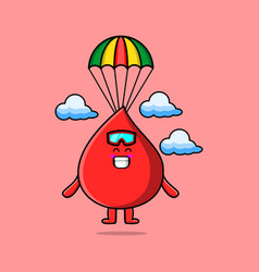 Cute Cartoon Blood Drop Skydiving With Parachute