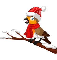 Cartoon Robin Bird Wearing Santa Hat And Scarf