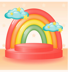 Round Pink 3d Podium With A Cartoon Rainbow